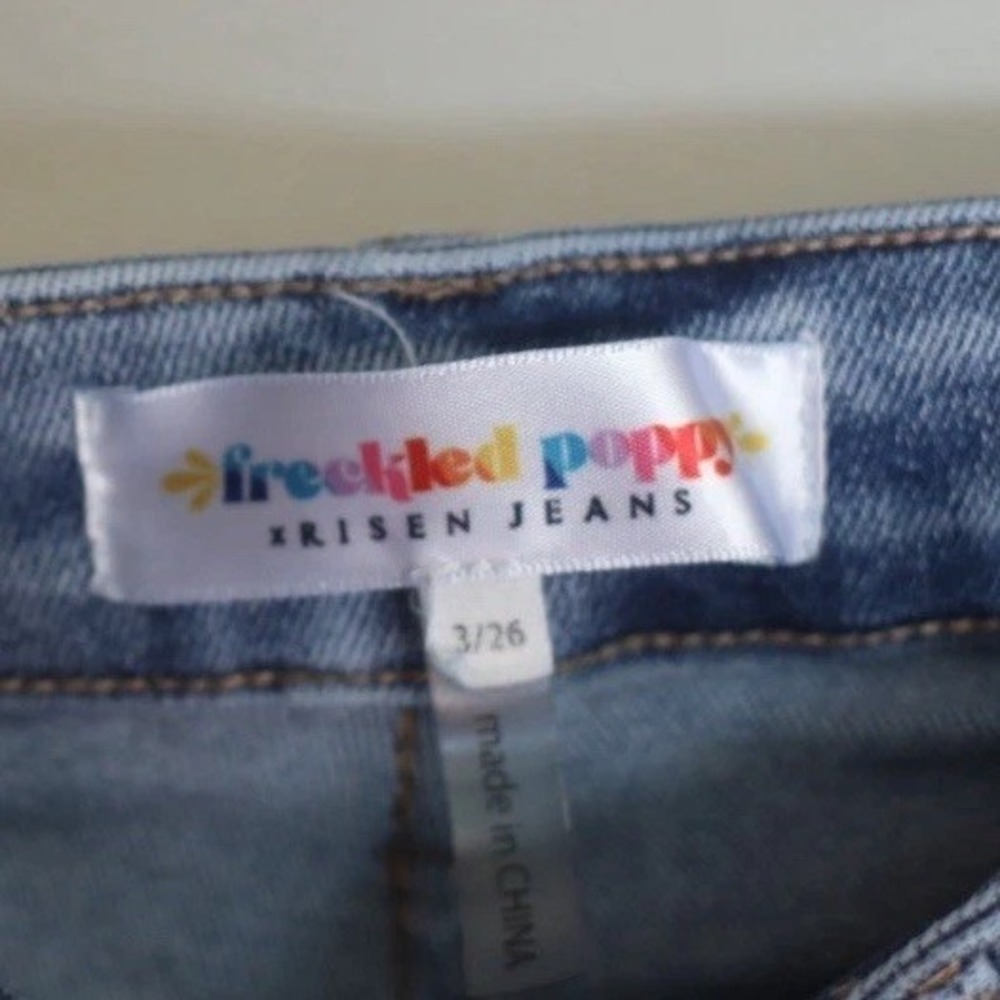 Freckled Poppy Risen Jeans Womens 3/26 High Rise Distressed Flare‎ Denim Light - Picture 5 of 9